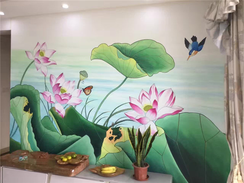 荷花背景墙彩绘