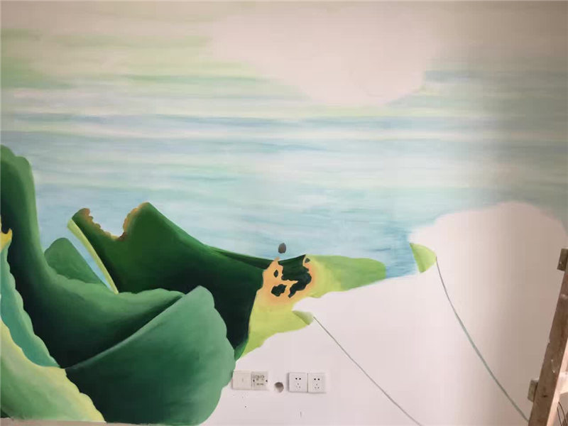 荷花背景墙彩绘